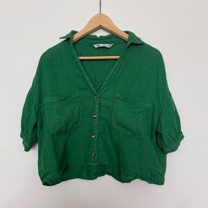 Zara Green Button-Up Women Top